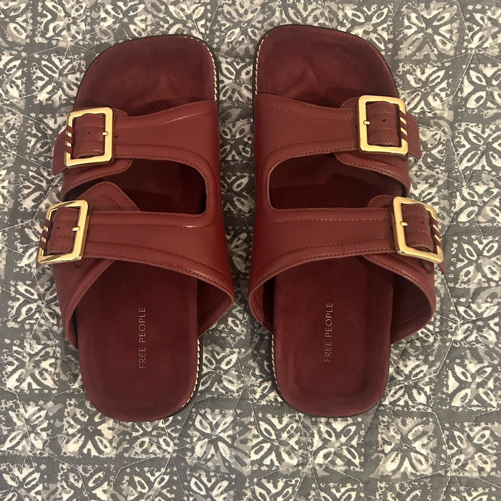 NWOT Free People Sage Sandals with Gold Buckles